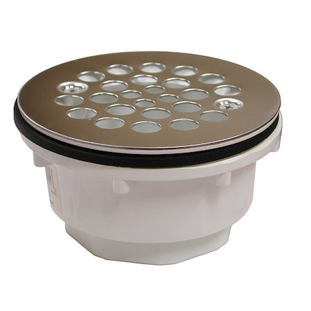 Jones Stephens 2in. PVC Shower Stall Drain with Receptor Base and Satin Nickel Strainer D41004